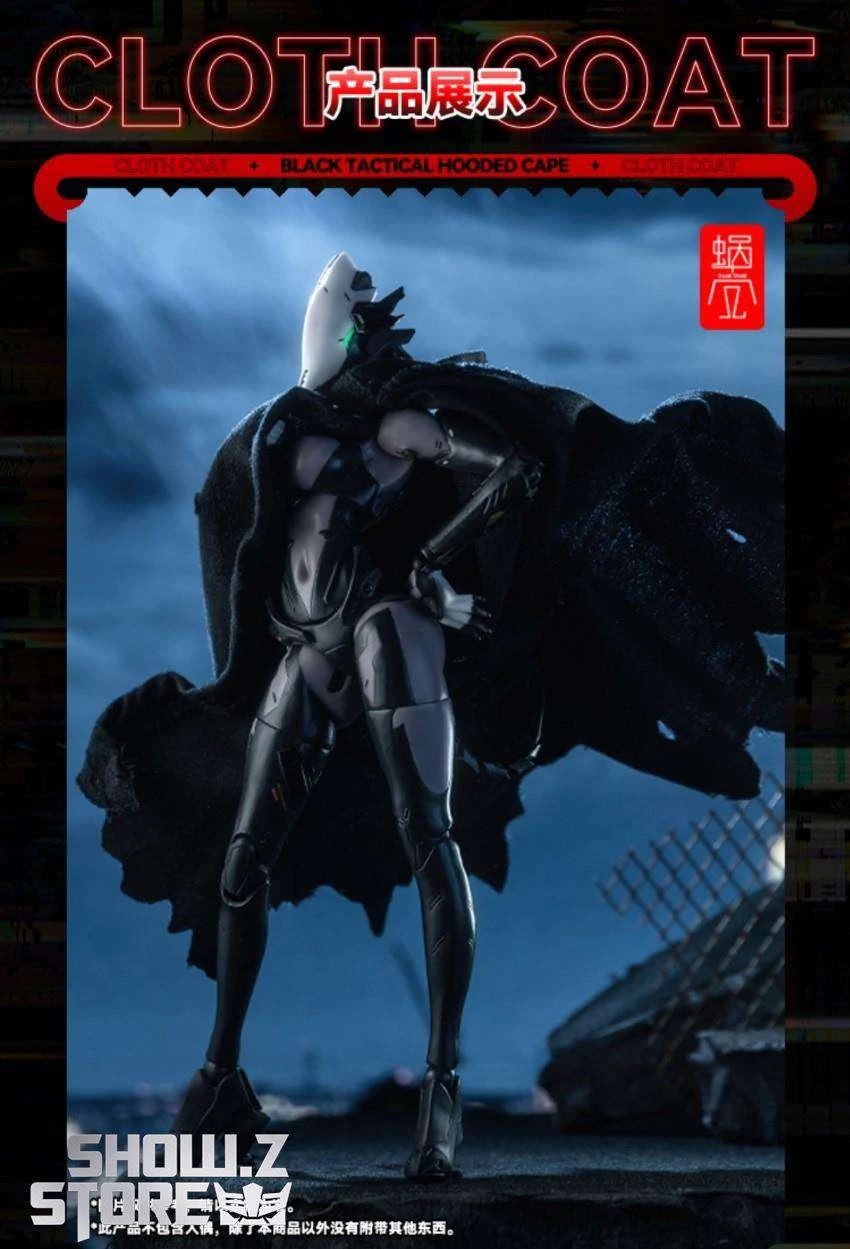 Snail Shell Black Tactical Hooded Cape For 1/10 & 1/12 Mecha Girl 8 Snail Shell Black Tactical Hooded Cape For 1/10 & 1/12 Mecha Girl - Image 8